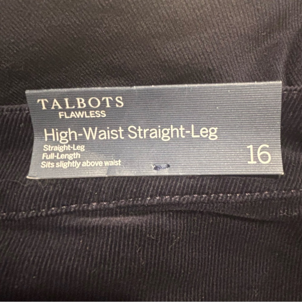 TALBOTS Sz 16 flawless high waist straight leg navy corduroy pants NEW WITH TAGS - Picture 10 of 15